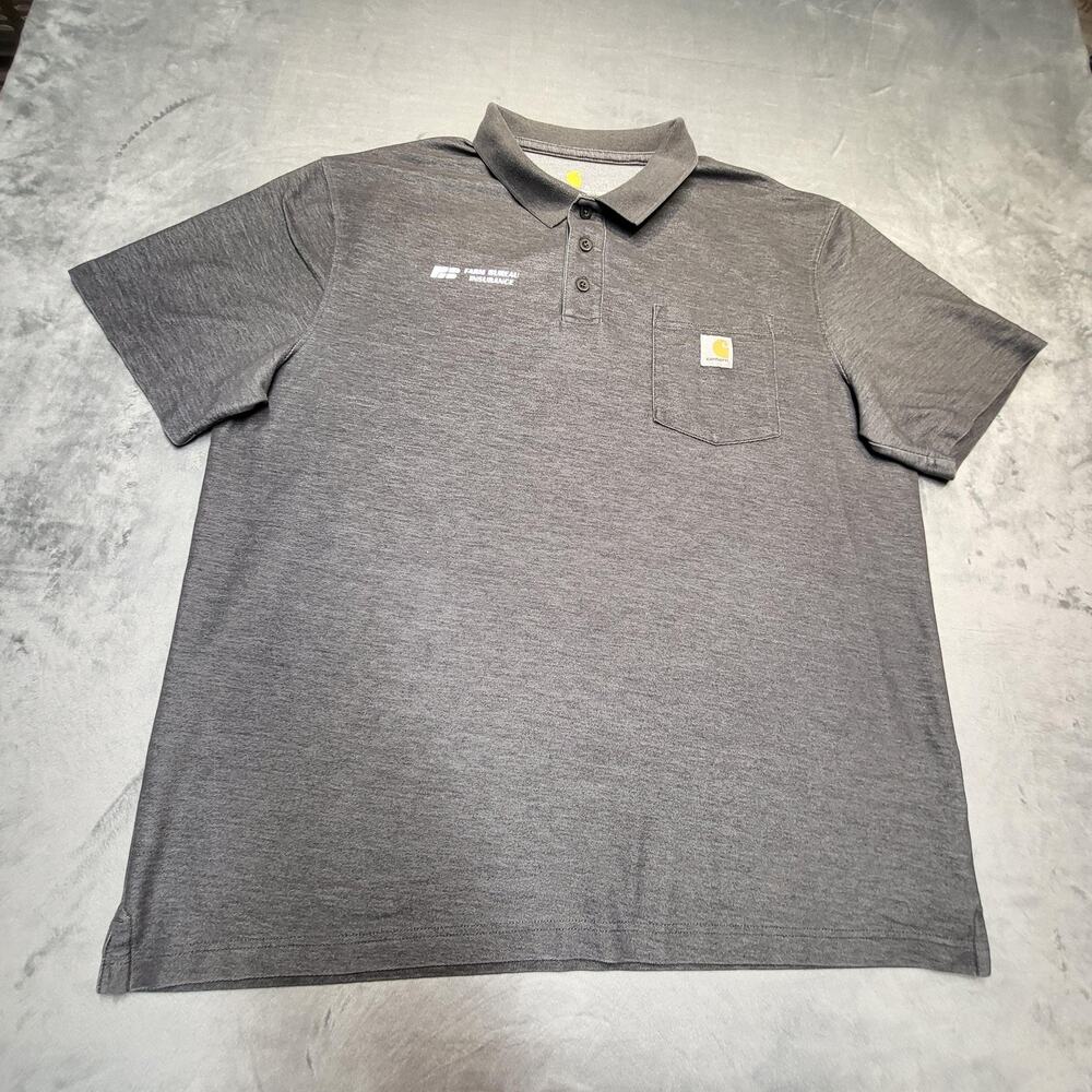 Carhartt Polo Shirt Mens XL Gray Original Fit Pocket Farm Bureau Insurance Logo